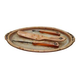 Antique Celluloid Vanity Set Lace-Lined Tray Button Hook/Shoe Horn/Cuticle Tool